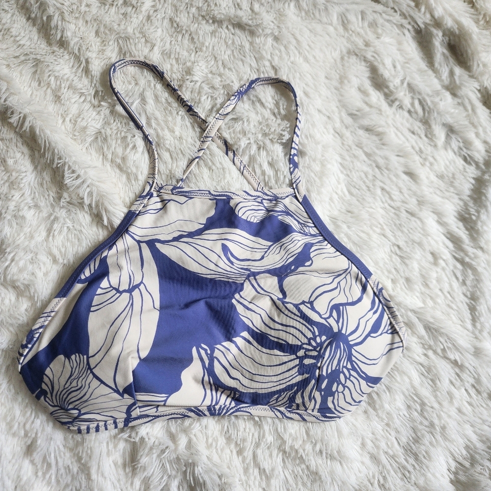 Gap Floral High Neck Bikini Top Criss Cross Back Straps Medium NWT